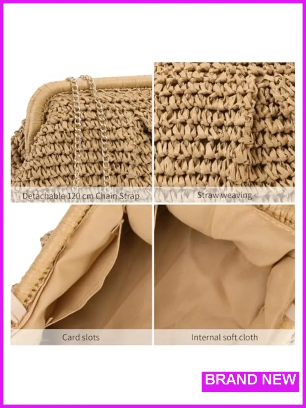 Faux Straw Cloud Shape Clutch Crossbody Bag Summer Beach Woven Shoulder Purse